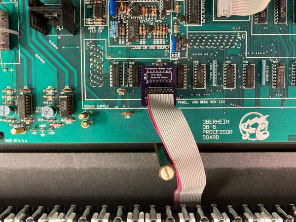 Closeup of the Oberheim OB-8 keyboard connector adapter card