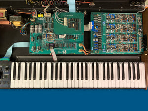 Top view of the Oberheim Ob-8 with the TM-8 Keyboard Replacement Kit installed